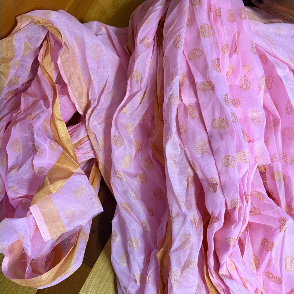 Pink and Gold Paisley Patterned Long Fabric 2 Slabs